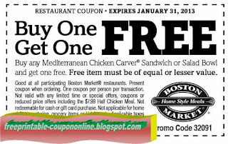 Free Printable Boston Market Coupons