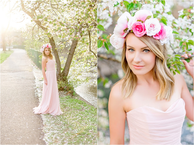 bridal, wedding, bride, makeup, hair, dress, nj photography, cherry blossom, branch brook park, flower crown