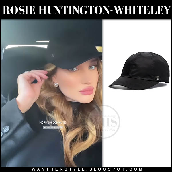 Rosie Huntington-Whiteley with black baseball cap and black blazer