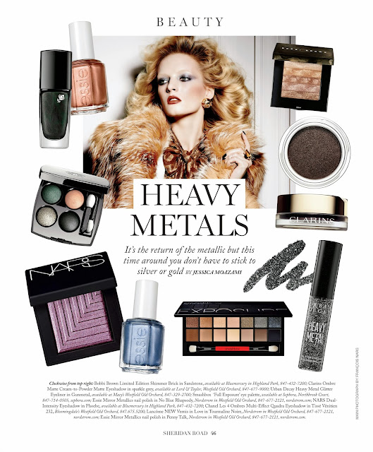 Heavy Metals metallic beauty trend for 2014 featured in Sheridan Road Magazine