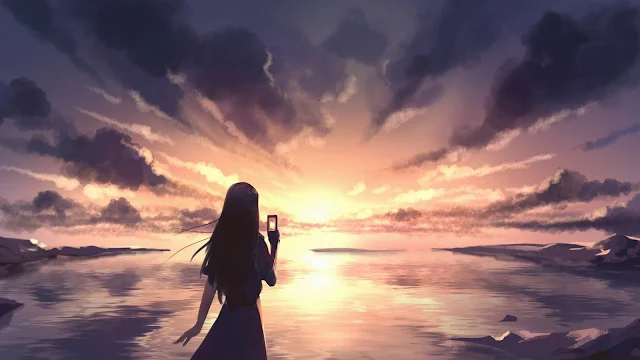 Selfie Anime Girl Sunset Wallpaper