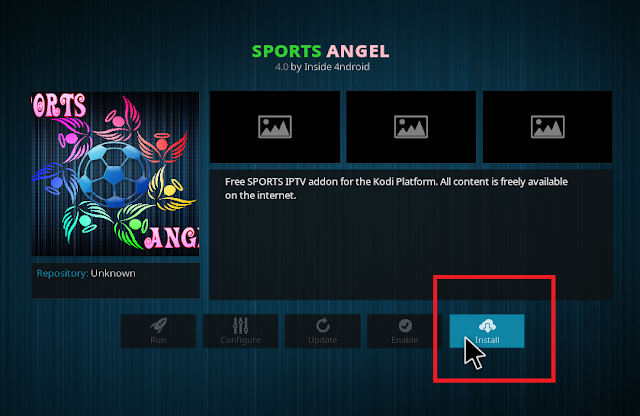 click Install to begin install sports angel addon on your kodi