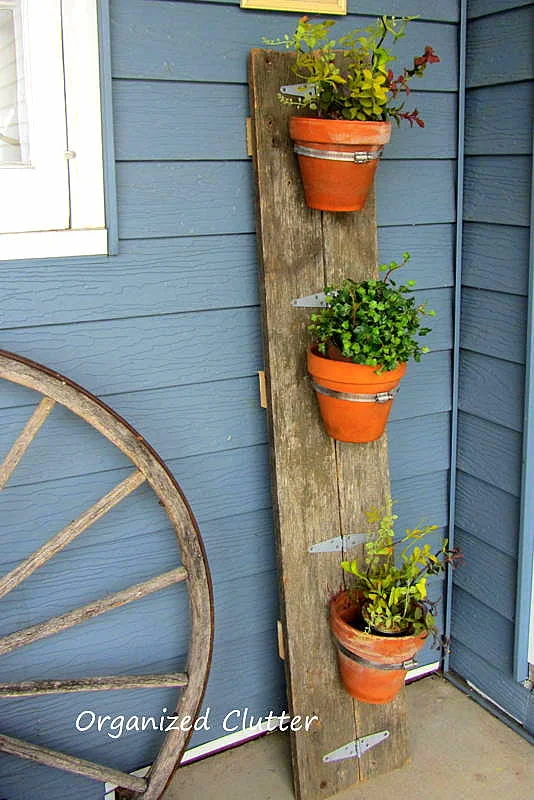 Barn Wood Terracotta Pot Display www.organizedclutter.net