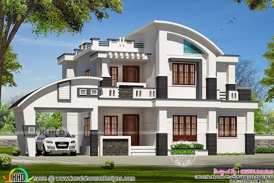 2900 square feet, 4 BHK, contemporary style curved roof mix home