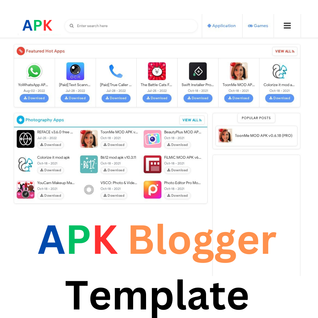 APK Blogger template : Best template for apk downloading website