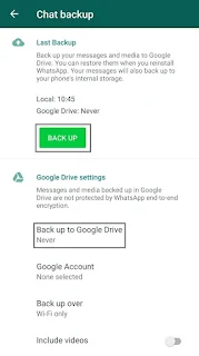 Ubah backup ke google drive menjadi tidak pernah