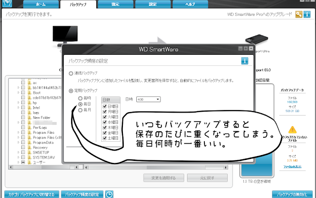 WDHDD毎時バックアップはおすすめできません