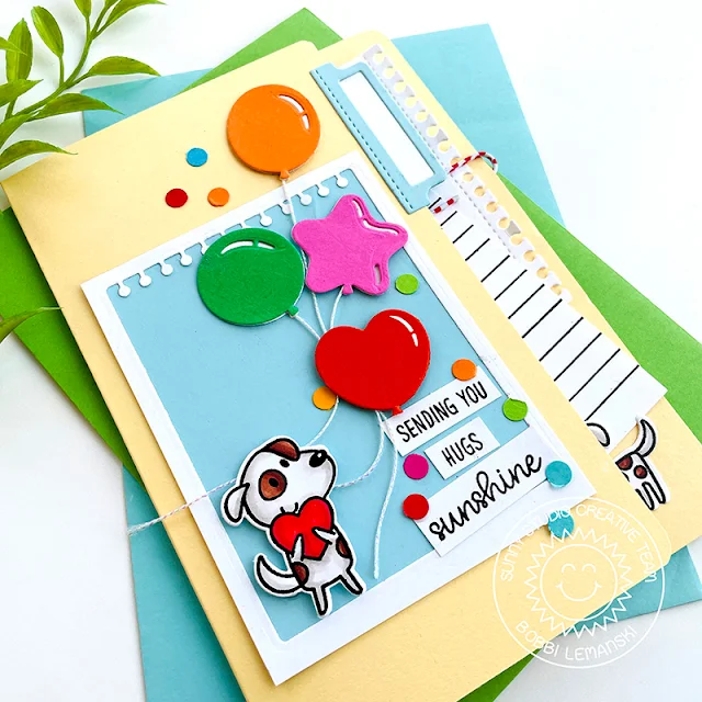 Sunny Studio Stamps: Notebook Die Focused Birthday Card by Bobbi Lemanski (featuring Puppy Love, Bright Balloons, Heartfelt Wishes, A Cut Above)