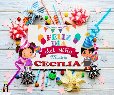 Solapín Maestra Cecilia - Feliz Día del Niño para imprimir PIN