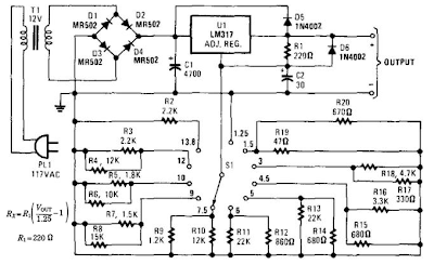 Switch Selected Fixed Voltage Power Supply Circuit Diagram