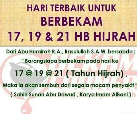 Hari hari yang sebaiknya di hindari untuk berbekam