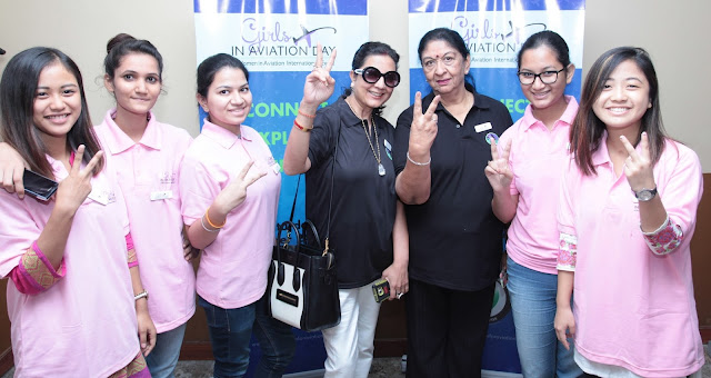 Radha Bhatia, Chairperson Bird Group and President WAI ( India Chapter ) and Neelam Pratap Rudy Vice President Women in Aviation International ( WAI ) India Chapter at the event Girls in Aviation Day