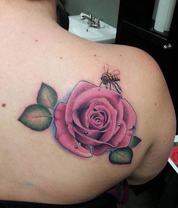 Rose and bee tattoo design idea for the women back