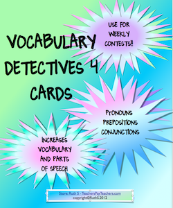 photo of Vocabulary Detective Task Cards 4 Teacher Park grades 3 - 6