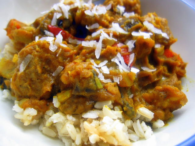 Pumpkin Coconut Curry with Meatballs over Coconut Rice