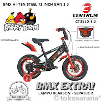 Sepeda BMX Anak Centrum CT3520 3.0 Angry Birds Ban Jumbo 12 Inch x 3.0 Inch 2-4 Tahun Hi-Ten Steel Fat Tire Lampu Roda Bantu, Sepatbor & Tameng Kids Bike