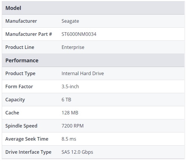 Technical Specifications for Seagate ST6000NM0034 HDD