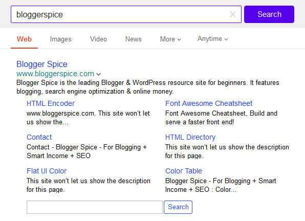 Blogger Spice on Yahoo saerch engine