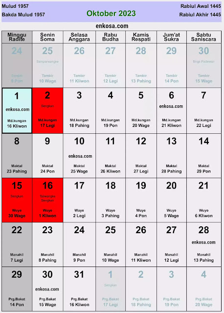 Kalender Jawa Hari Baik & Buruk Oktober 2023