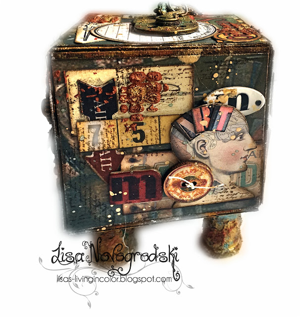 Artist trading block by Lisa Novogrodski for Scraps of Darkness using the May Kit Attic Finds