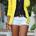 Adorable yellow blazer and white cotton ladies short inspiration for tall ladies 