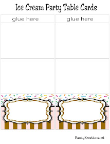 I need these Ice Cream party free printables.  It'll be so easy to WOW the guests with these fun and color table food cards.  After all, it's so much fun to make neat party food, but if no one knows what it is, the kids won't touch it.  I can use these to tell everyone what the party desserts are or to seat guests at each table as place card settings.