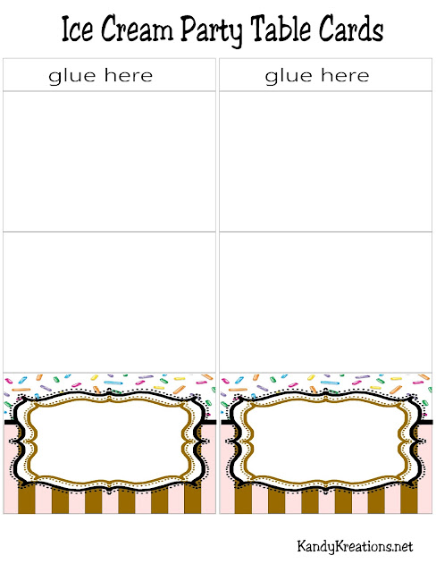 I need these Ice Cream party free printables.  It'll be so easy to WOW the guests with these fun and color table food cards.  After all, it's so much fun to make neat party food, but if no one knows what it is, the kids won't touch it.  I can use these to tell everyone what the party desserts are or to seat guests at each table as place card settings.