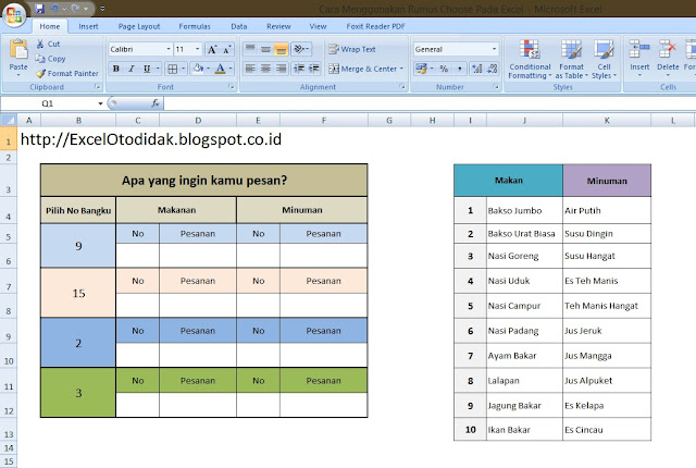 Membuat Mode Pilihan Dengan Fungsi Choose Dan List