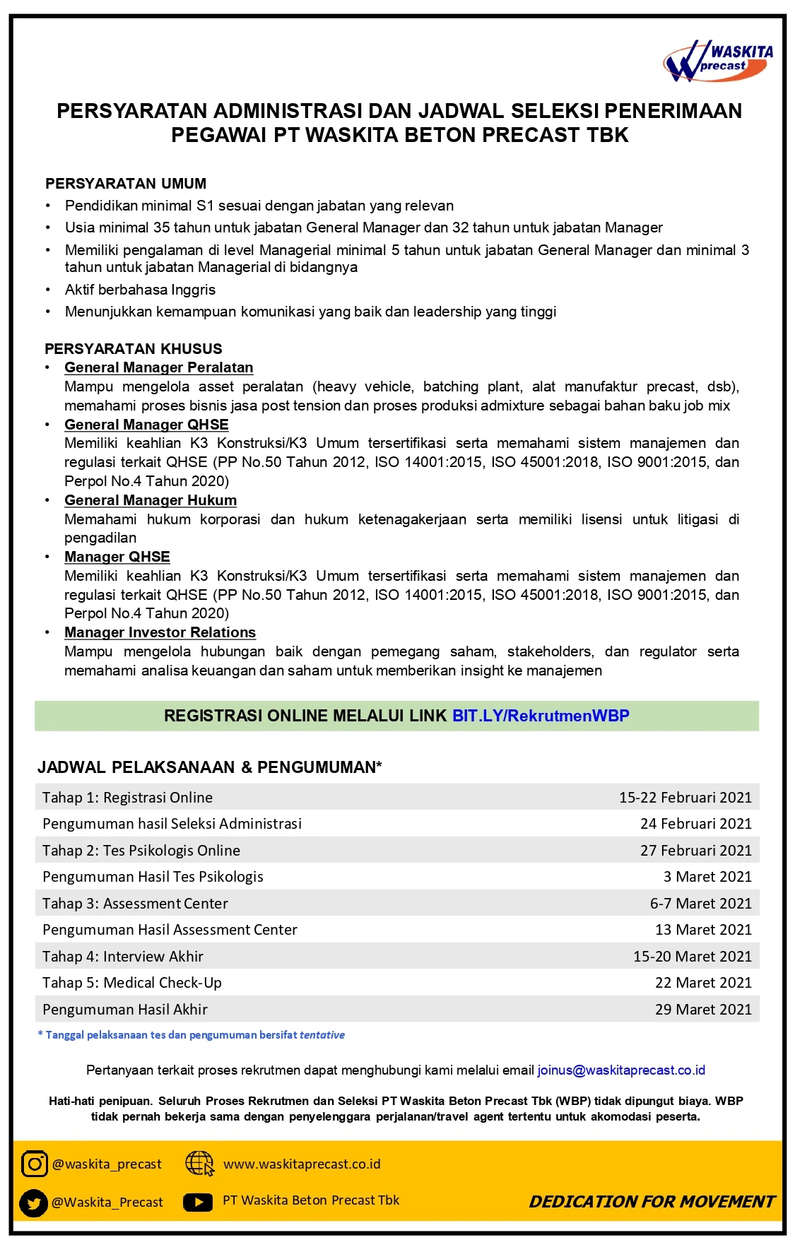  Tenaga PT Waskita beton Precast Tbk Februari 2021