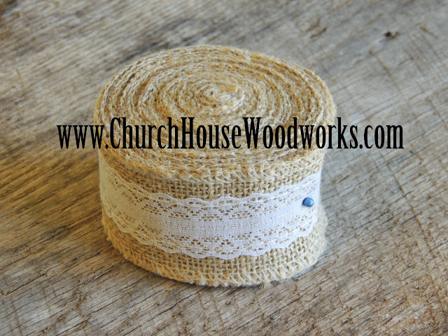 Jute Burlap Ribbon, 5 yards by 2 inches wide, Jute Burlap Trim Ribbon with Ivory Lace, Rustic Wedding decor, Burlap Supplies, Bows,