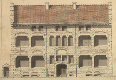 Façade du bâtiment, aquarelle-plan de Dulac (collection Pirou)