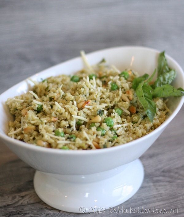 {www.ReMarkableHome.net} Quinoa Pesto Salad with parmesan, pine nuts, and peas