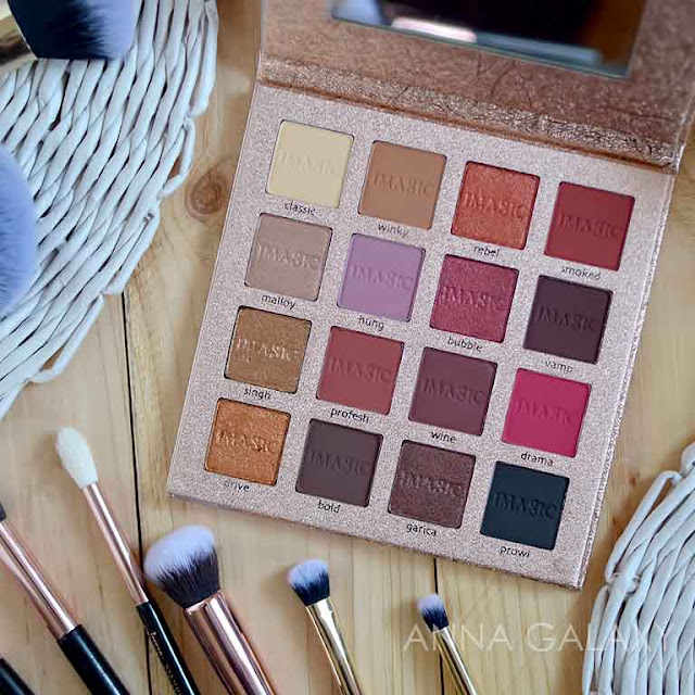 Красно-коричневая цветовая гамма Палетка теней для век Imagic PROfessional cosmetics 16 color eyeshadow palette