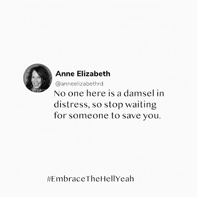 An inspirational quote in black letters to the right of a black and white photo of a cute brunette smile.