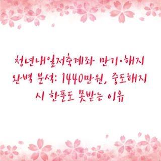 청년내일저축계좌 만기·해지 완벽 분석: 1440만원, 중도해지 시 한푼도 못받는 이유
