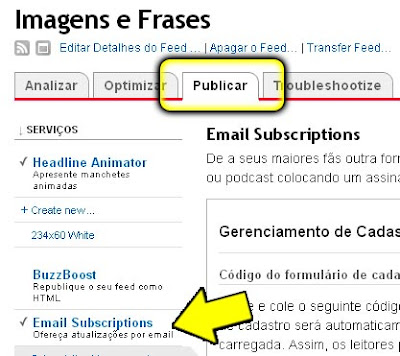 Atualizações por E-mail do Feedburner