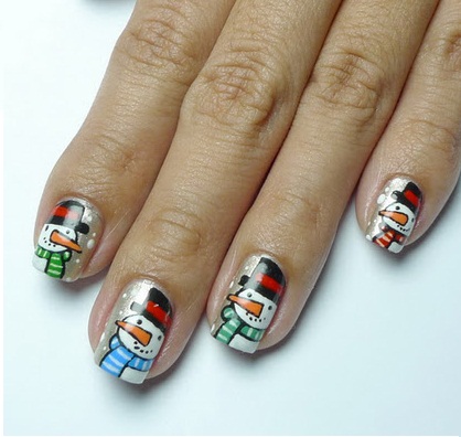 snowman nail art, christmas nail art