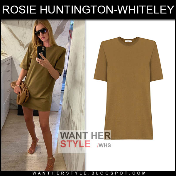 Rosie Huntington-Whiteley in brown t-shirt dress