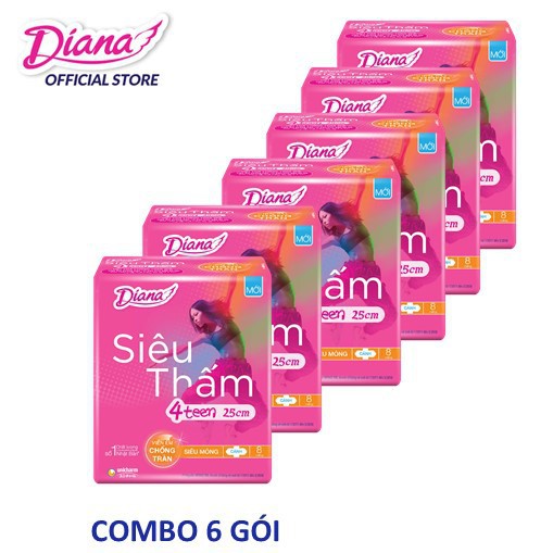 Bộ 6 gói Băng Vệ Sinh Diana siêu thấm 4teen 25cm