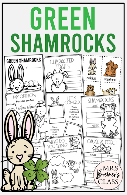 Green Shamrocks book activities unit with literacy printables, reading companion activities, lesson ideas, and a craft for Kindergarten and First Grade