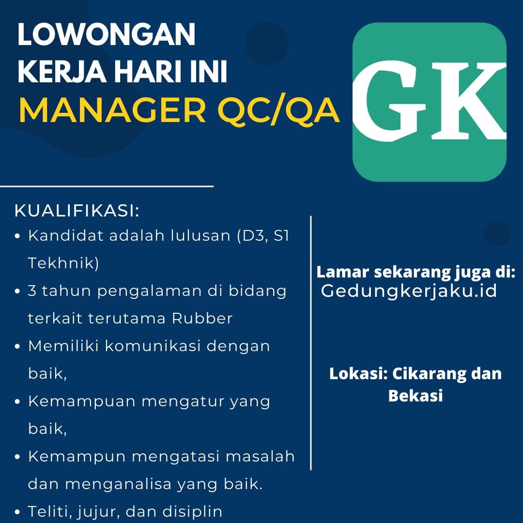 Lowongan Kerja Cikarang Manager QC/QA