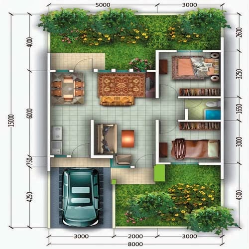 ... dibawah ini 20 denah dan 20 gambar rumah tipe 60 minimalis modern