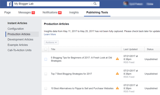 Production Articles Blogger RSS Feeds