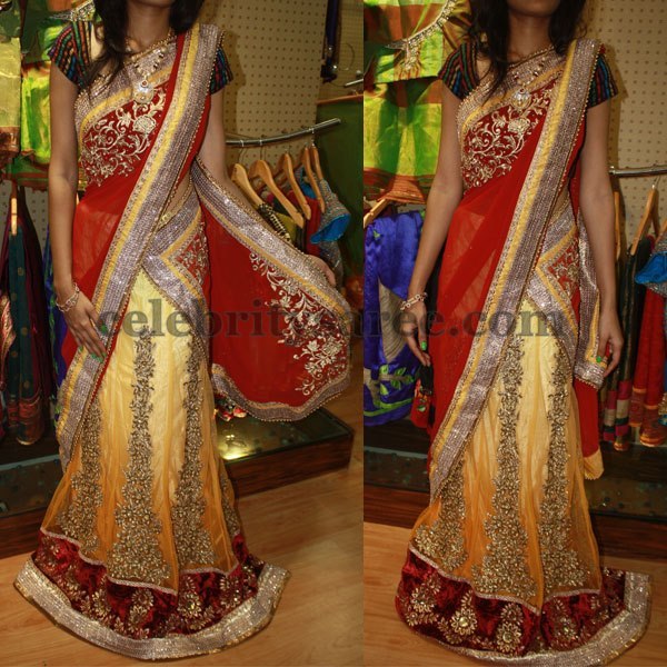 Heavy Kundan Work Half Saree