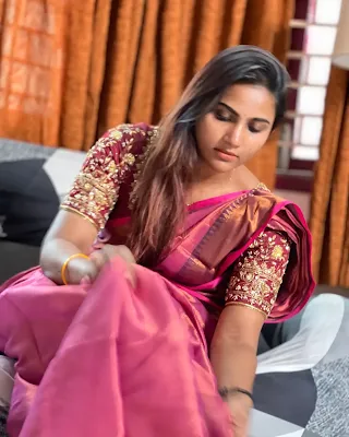 Myna Nandhu in elegant saree during her latest photoshoot