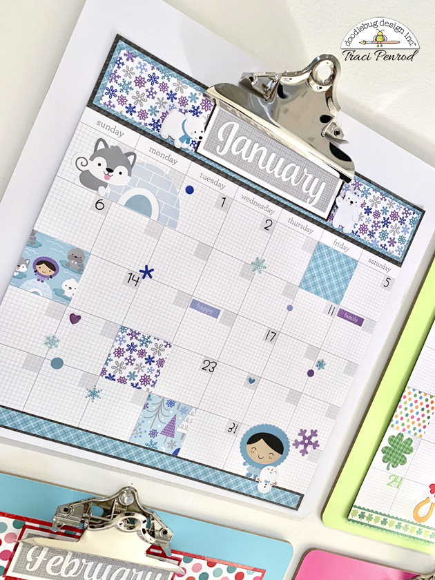 12x12 Winter January Calendar Scrapbook Page Layout