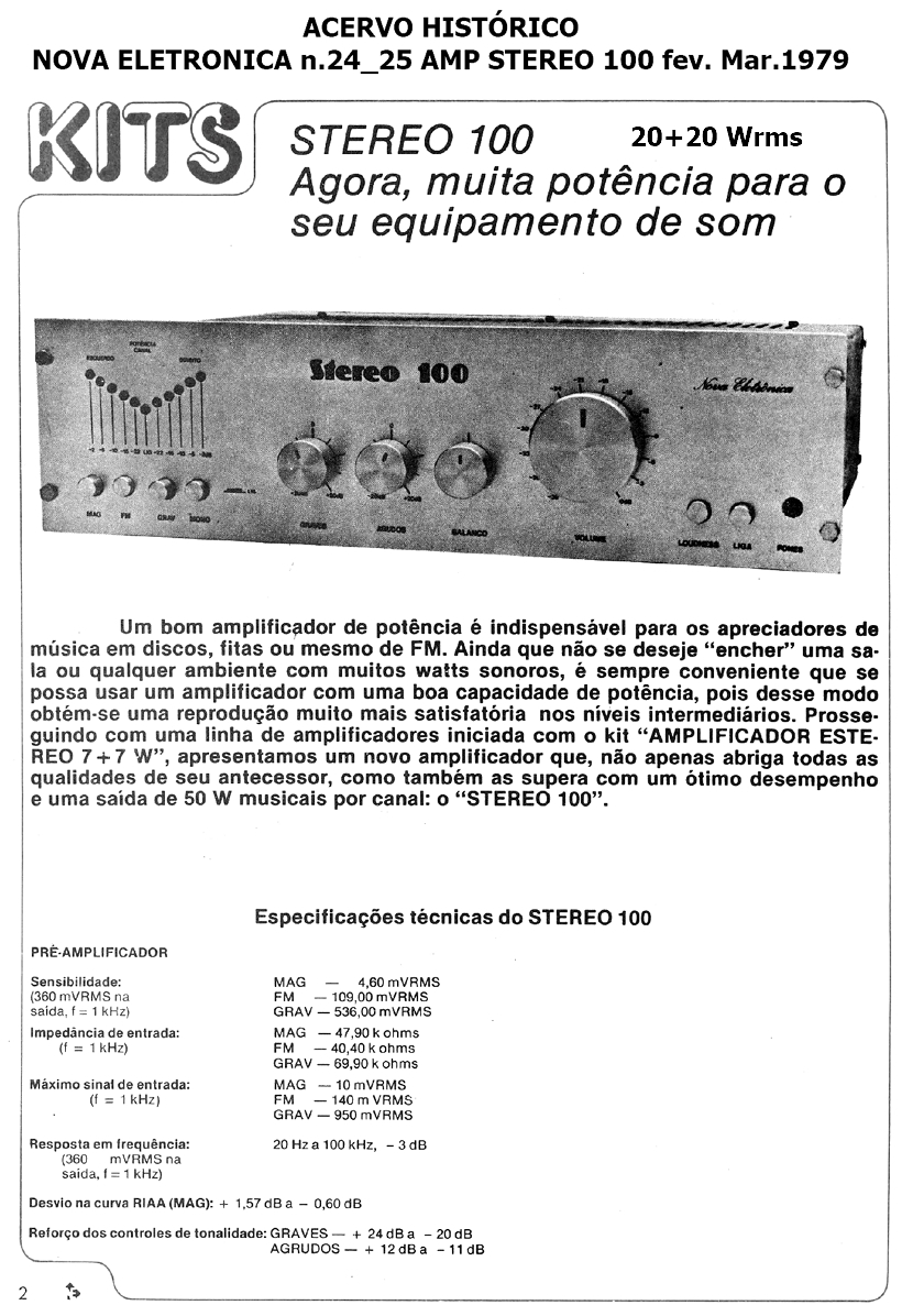 NOVA ELETRONICA n.24_25  AMPLIFICADOR STEREO 100 (40w)  fev. Mar.1979