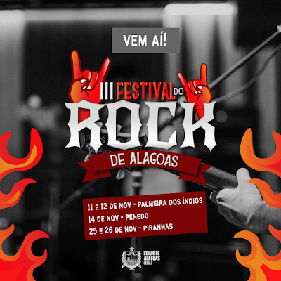 Secult divulga programação do III Festival do Rock de Alagoas, evento acontece em Palmeira dos Índios, Penedo e Piranhas 