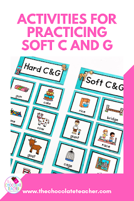 Use these fun, easy to use activities as you teach your students the sounds of hard and soft C and G this year. From write the room activities, to Boom Cards, to whole class activities, you can be sure your students will understand hard and soft C and G in no time. Grab the bundles to keep the learning going all year long!  #thechocolateteacher #teachinghardandsoftcandg #hardc #softc #hardg #softg