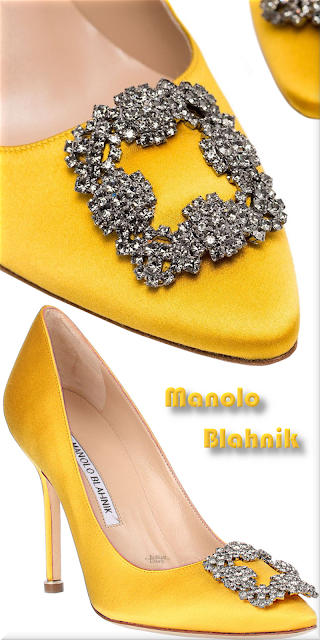 ♦Manolo Blahnik Hangisi bejeweled yellow satin pumps #manoloblahnik #shoes #pantone #yellow #brilliantluxury